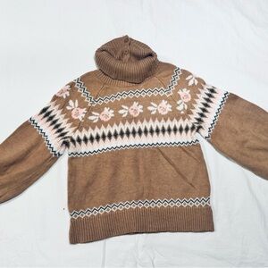 Janie and Jack Girls' Camel Ribbed Turtleneck Sweater